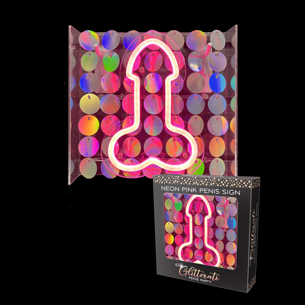 Little Genie Novelty Glitterati Neon Pink Penis Sign - Party Gifts and Novelties