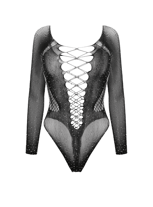 Love In Leather Rhinestone Sexy Womens Bodysuit