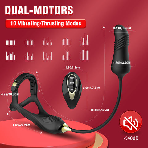 Vibrating Buckle Cock Ring With Thrusting Butt Plug - Vibrating Cock Rings