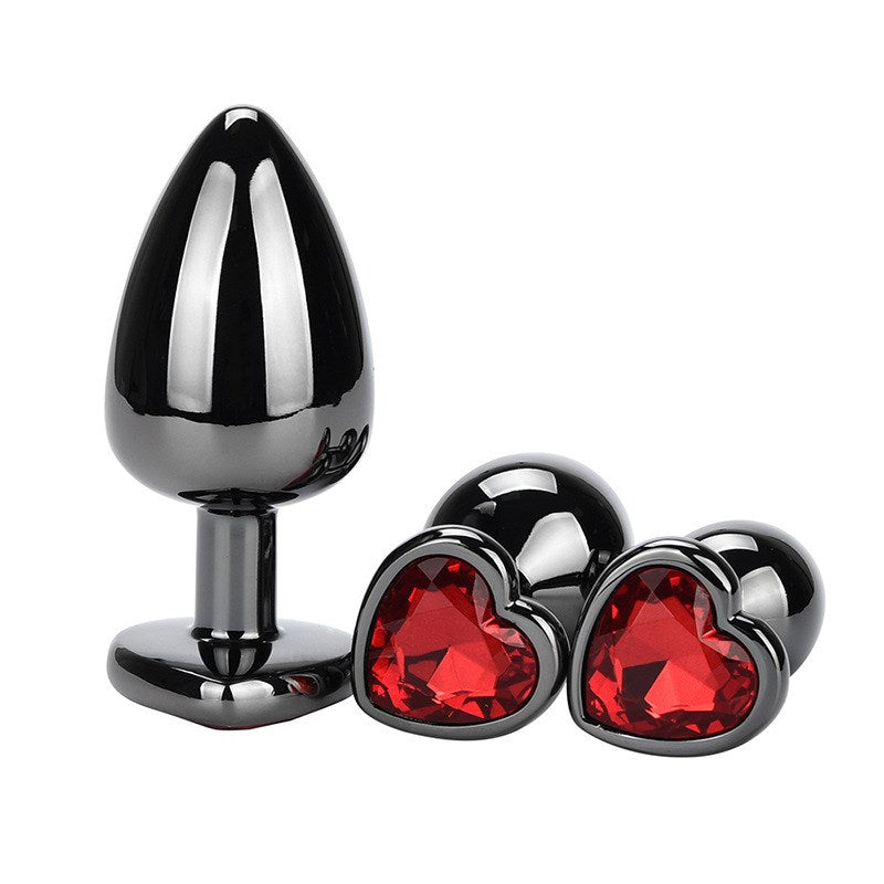 BDStyle Heart Jeweled Black Steel Butt Plug - Large - Rabbit Vibrators