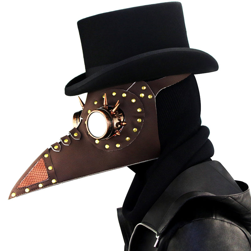 BDStyle Brown PU Leather Rivet Spike Long Bird Beak - Masks And Blindfolds