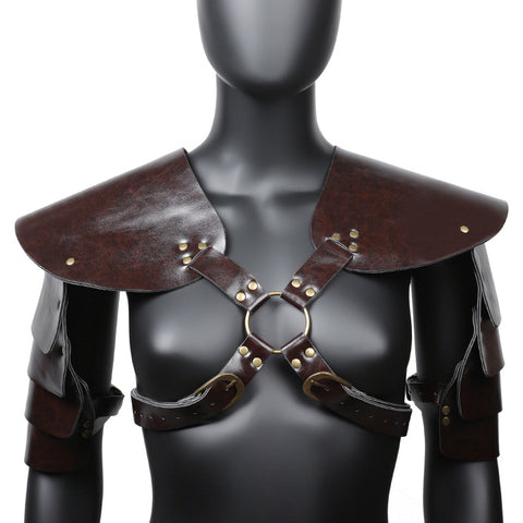 Brown PU Leather Vintage Armor Bondage Restraints - Cuffs And Restraints