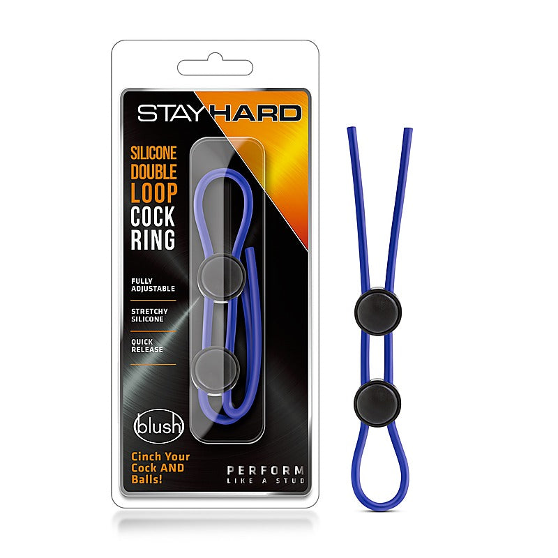 Stay Hard Silicone Double Loop Cock Ring Black - Stretchy Cock Rings
