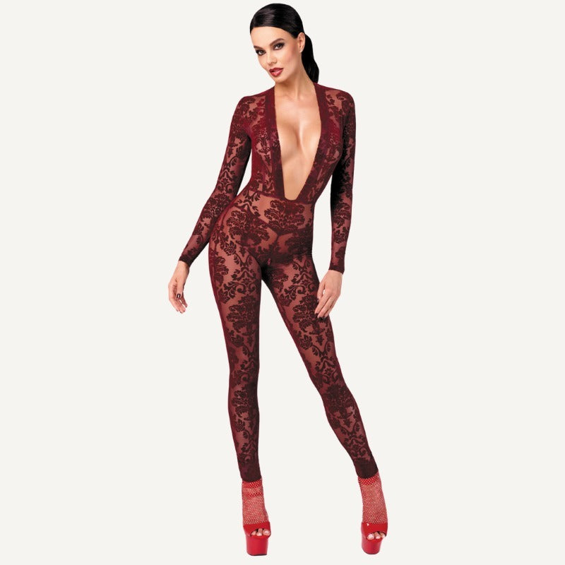 Kink Royal V Neck Catsuit Bodysuit by Noir Handmade - Teddies and Bodysuits
