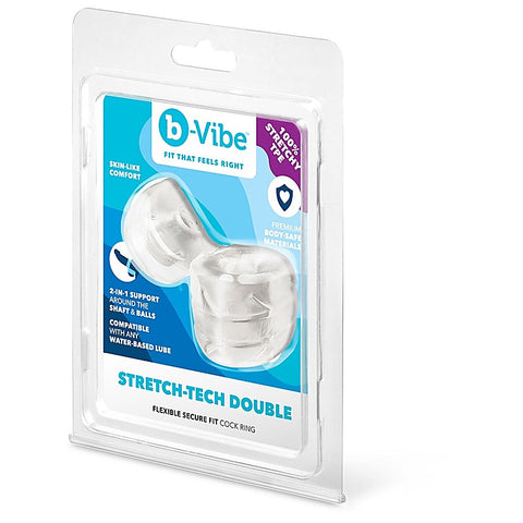 B-Vibe Strech-Tech Double Barrel Cock Ring & Ball Stretcher - Stretchy Cock Rings