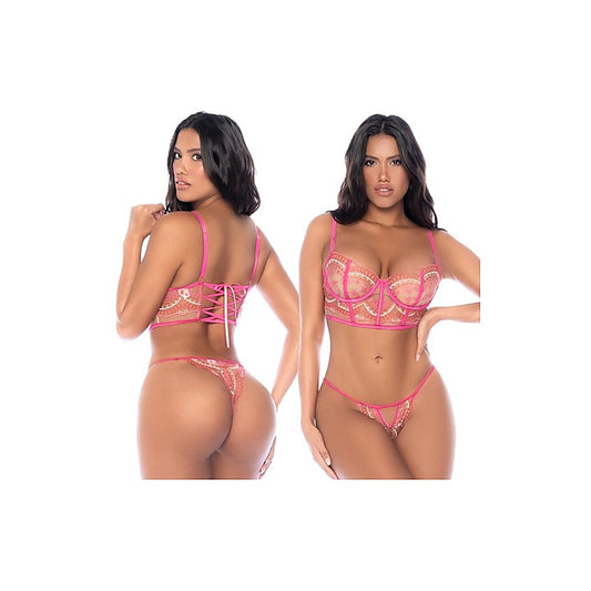 Candy Crush Lace Up Bra & Thong Set Pink by Mapale - Bras and Bra Sets