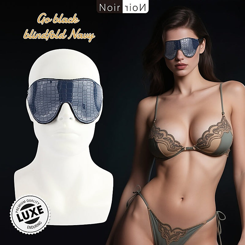 Go Black Navy Snakeskin Faux Leather Blindfold by Chisa - Masks And Blindfolds