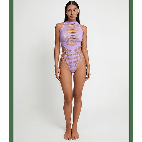 Strappy Rhinestone Sleeveless Bodysuit by Love In Leather - Teddies and Bodysuits