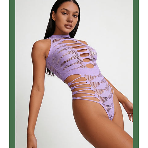 Strappy Rhinestone Sleeveless Bodysuit by Love In Leather - Teddies and Bodysuits