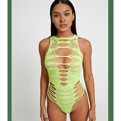 Strappy Rhinestone Sleeveless Bodysuit by Love In Leather - Teddies and Bodysuits