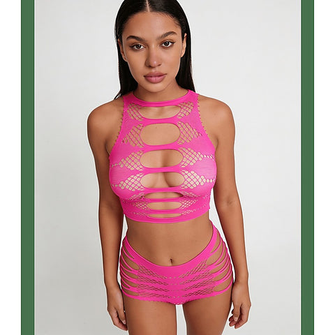 Strappy Two Piece Lingerie Set by Love In Leather - Bras and Bra Sets