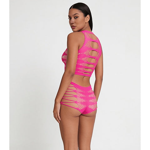 Strappy Two Piece Lingerie Set by Love In Leather - Bras and Bra Sets