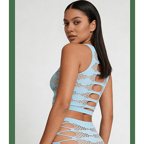 Strappy Two Piece Lingerie Set by Love In Leather - Bras and Bra Sets