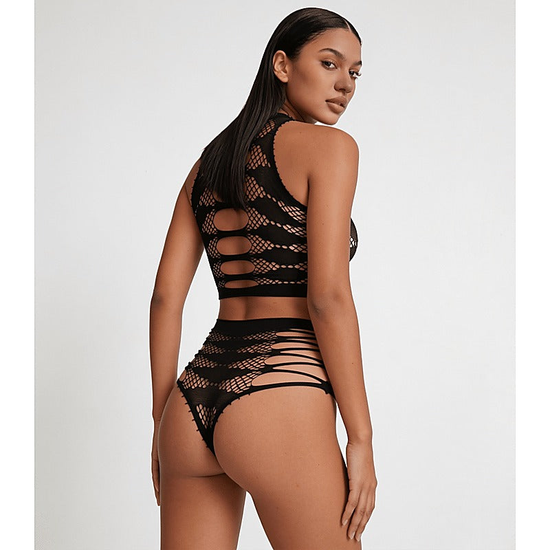Strappy Two Piece Lingerie Set by Love In Leather - Bras and Bra Sets