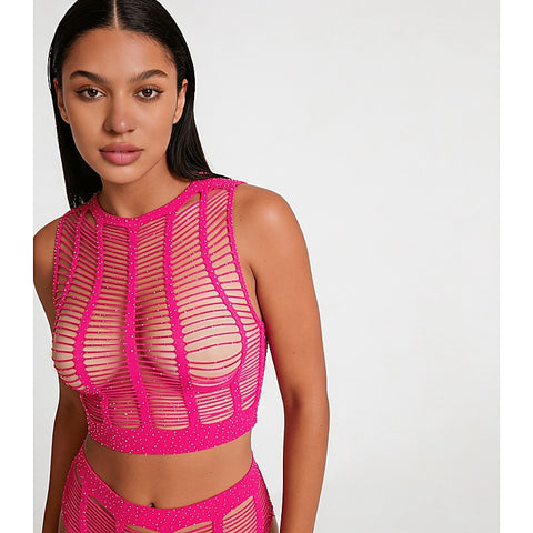 Rhinestone Two Piece Lingerie Set by Love In Leather - Bras and Bra Sets