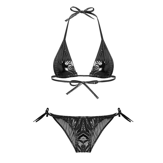 Metallic Ruched Tie Side Micro Bikini by Love In Leather - G-Strings, Panties and Shorts