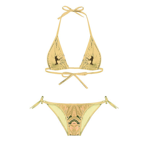 Metallic Ruched Tie Side Micro Bikini by Love In Leather - G-Strings, Panties and Shorts