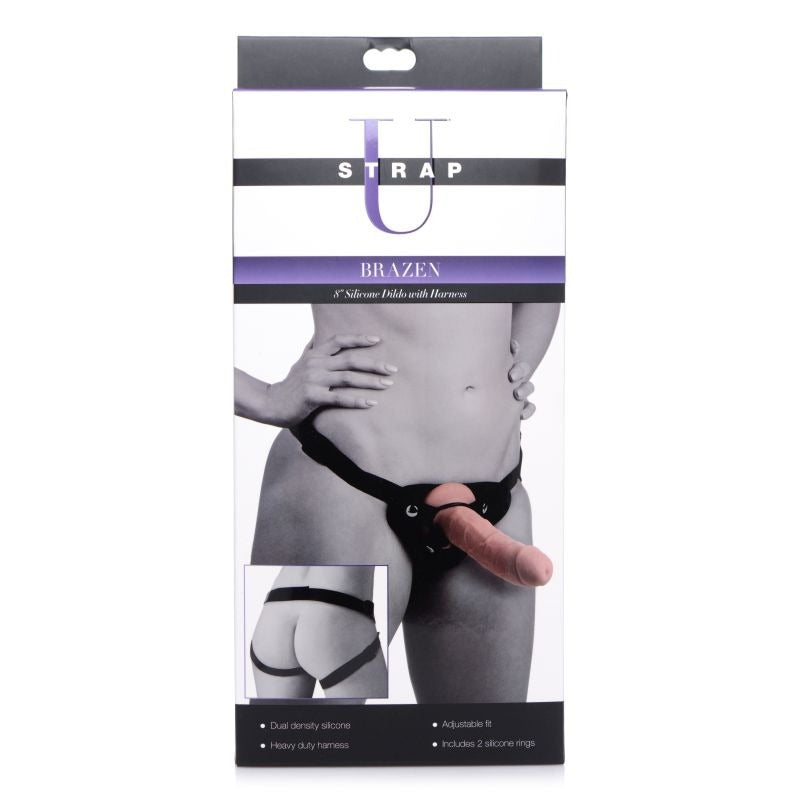 Strap U Brazen Silicone Dildo With Harness by XR Brands - Strap On Sextoys