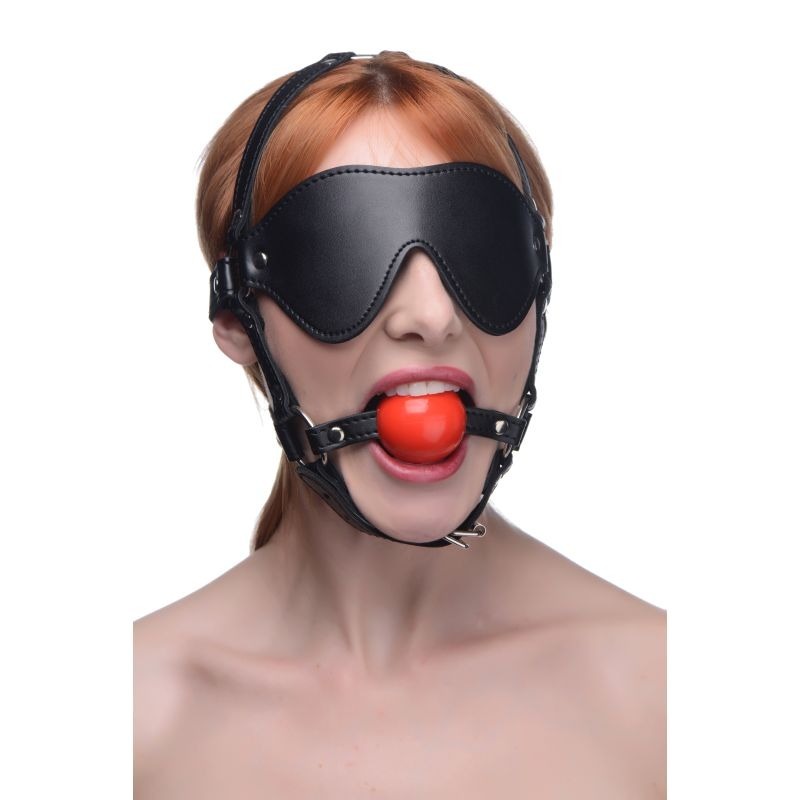 Blindfold Harness w/ Ball Gag by XR Brands - Bondage Gags and Bits