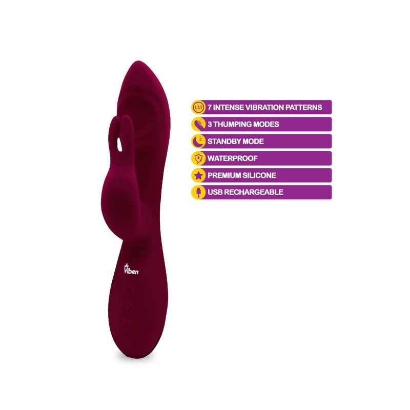 Pzazz Rechargeable Thumping Rabbit Ruby Rabbit Vibrator - Rabbit Vibrators