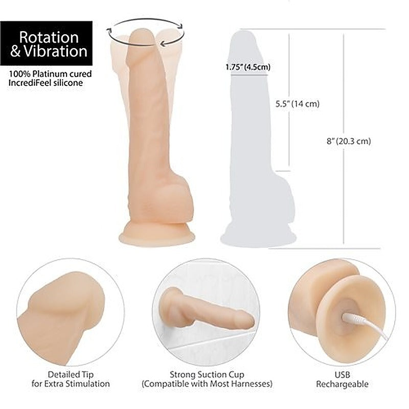 Rotating Vibrating Silicone Dildo w/ Remote Vanilla - Vibrating Dildos