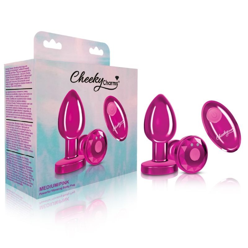 Cheeky Charms Metal Butt Plug w/ Remote Pink by Viben - Butt Plugs