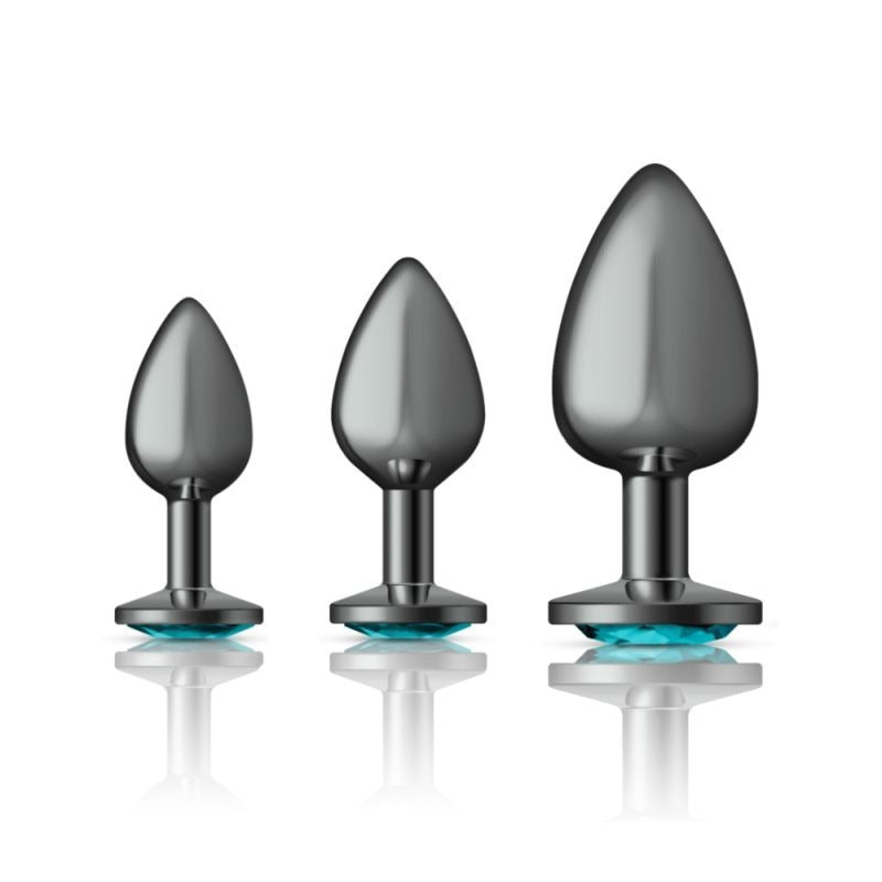 Cheeky Charms Round Metal Butt Plug Gunmetal Kit w/ Jewel - Butt Plugs