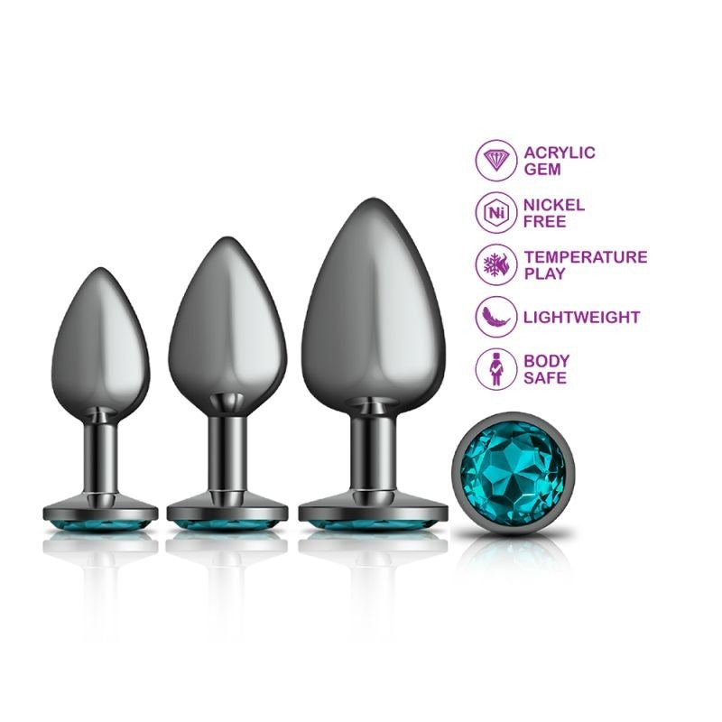 Cheeky Charms Round Metal Butt Plug Gunmetal Kit w/ Jewel - Butt Plugs