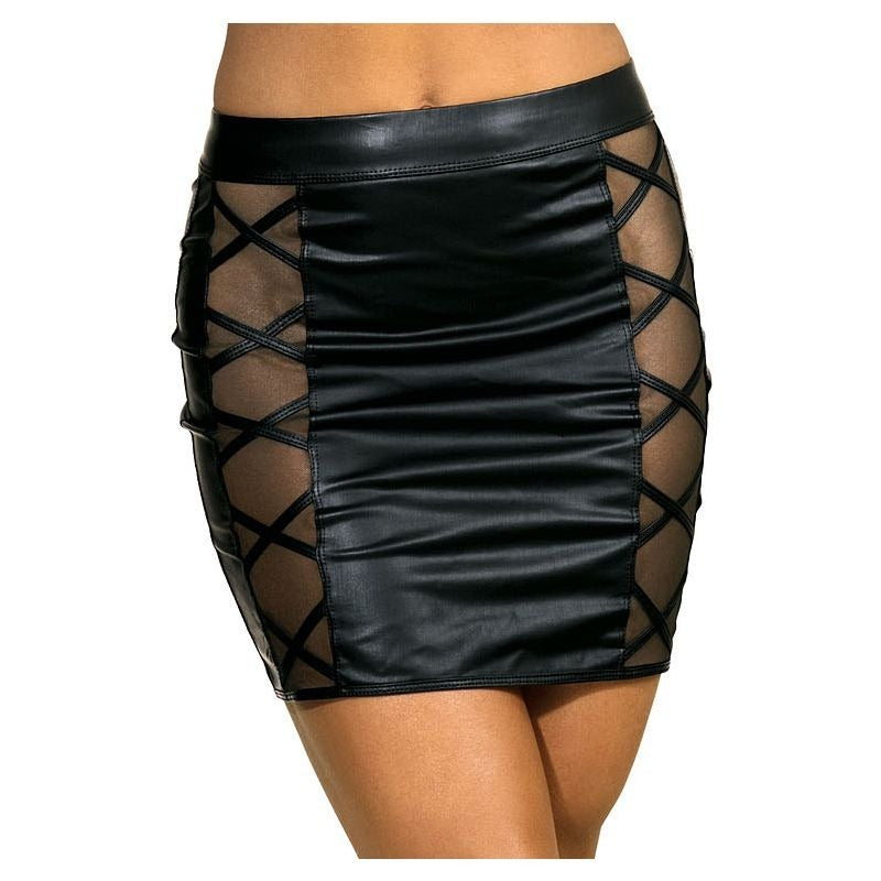 Stretch Wetlook Mesh Criss Cross Skirt Her Fetish - Her Fetish