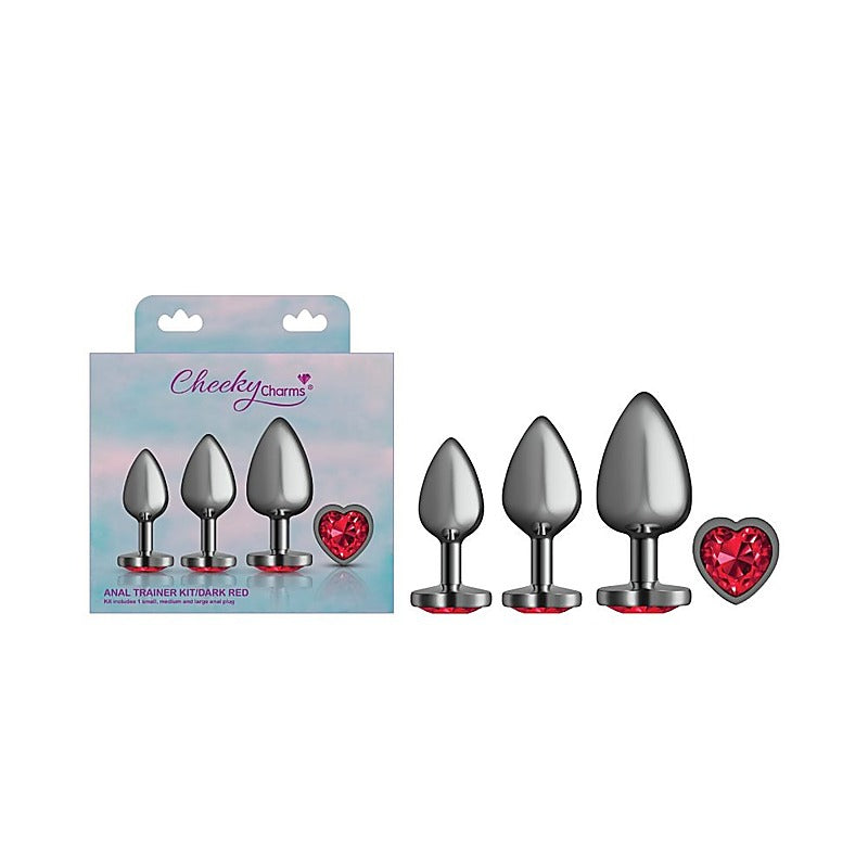 Cheeky Charms Round Metal Butt Plug Gunmetal Kit w/ Heart - Butt Plugs