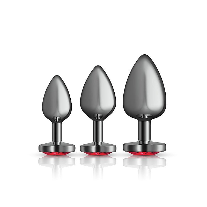 Cheeky Charms Round Metal Butt Plug Gunmetal Kit w/ Heart - Butt Plugs