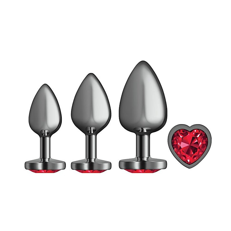 Cheeky Charms Round Metal Butt Plug Gunmetal Kit w/ Heart - Butt Plugs
