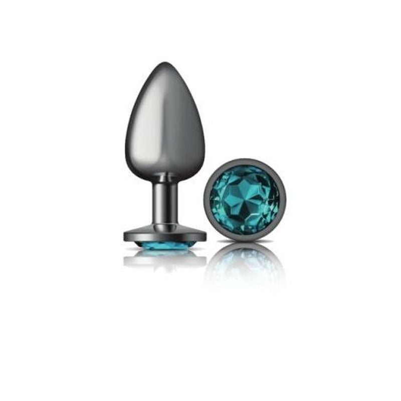 Cheeky Charms Gunmetal Round Butt Plug w/ Jewel Teal - Butt Plugs