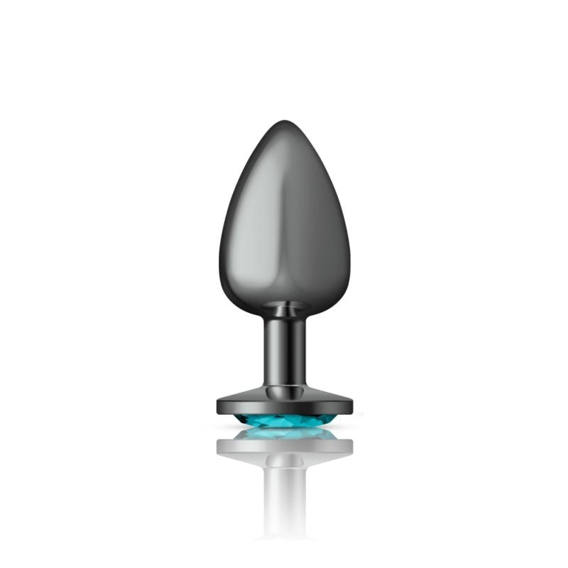 Cheeky Charms Gunmetal Round Butt Plug w/ Jewel Teal - Butt Plugs