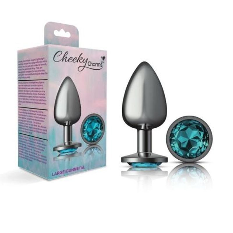 Cheeky Charms Gunmetal Round Butt Plug w/ Jewel Teal - Butt Plugs
