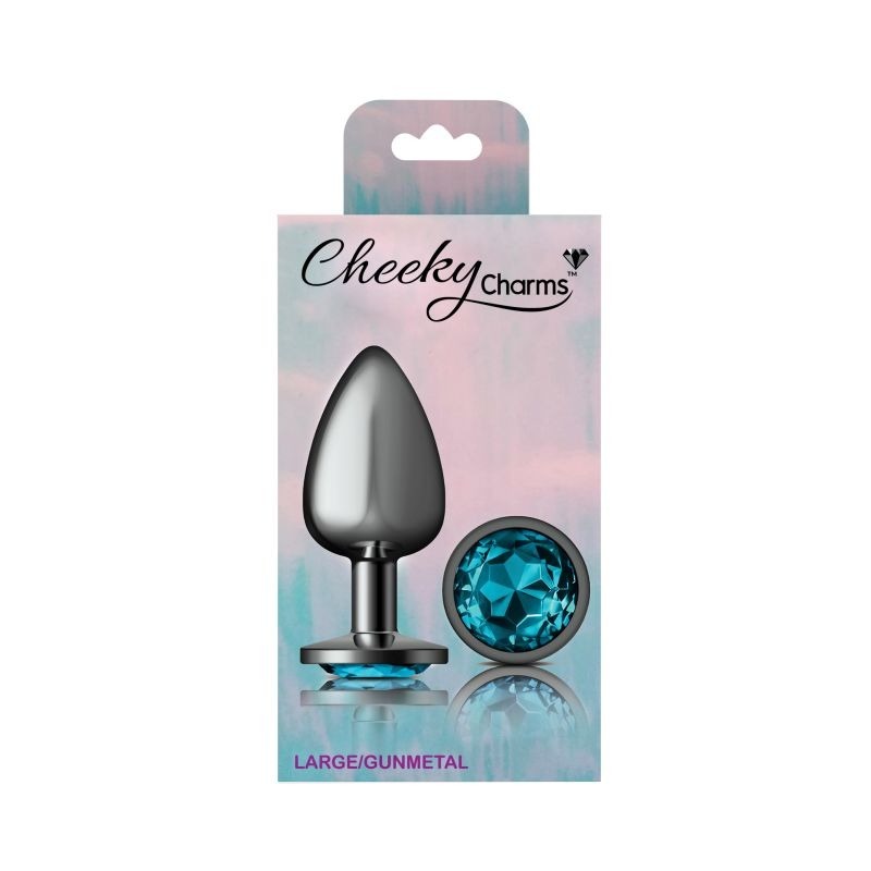 Cheeky Charms Gunmetal Round Butt Plug w/ Jewel Teal - Butt Plugs