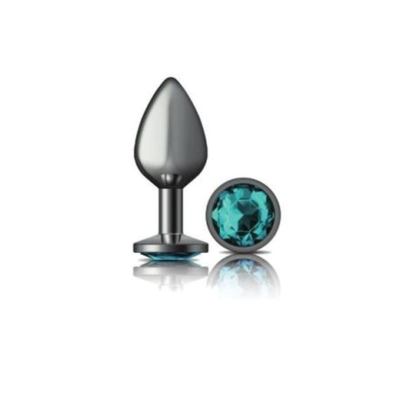 Cheeky Charms Gunmetal Round Butt Plug w/ Jewel Teal - Butt Plugs