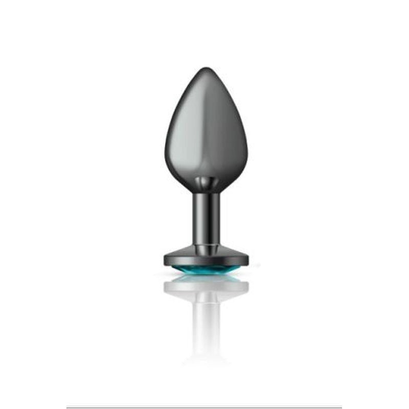 Cheeky Charms Gunmetal Round Butt Plug w/ Jewel Teal - Butt Plugs