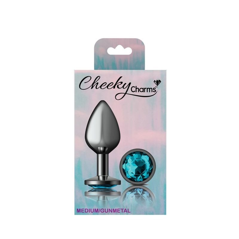 Cheeky Charms Gunmetal Round Butt Plug w/ Jewel Teal - Butt Plugs