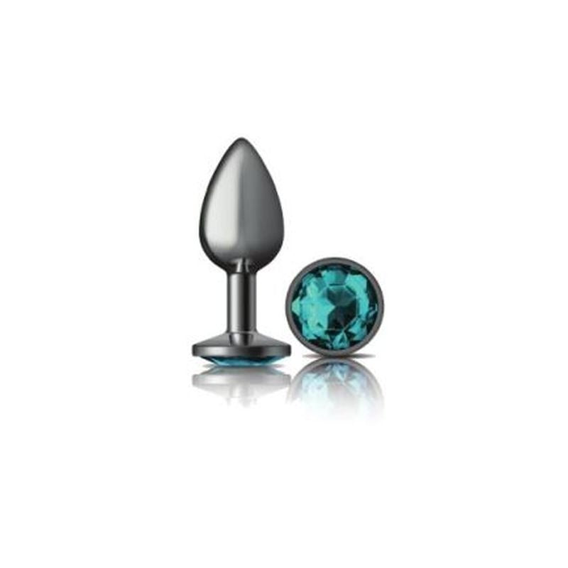 Cheeky Charms Gunmetal Round Butt Plug w/ Jewel Teal - Butt Plugs