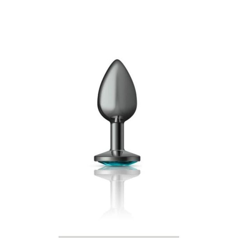 Cheeky Charms Gunmetal Round Butt Plug w/ Jewel Teal - Butt Plugs