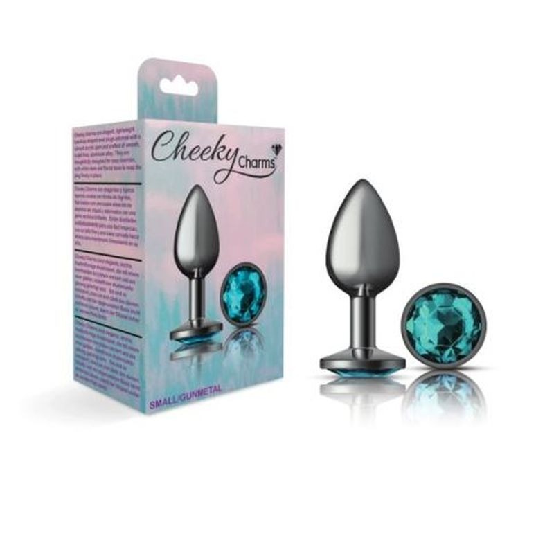 Cheeky Charms Gunmetal Round Butt Plug w/ Jewel Teal - Butt Plugs