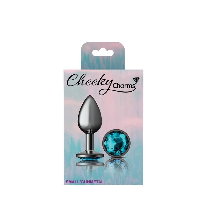 Cheeky Charms Gunmetal Round Butt Plug w/ Jewel Teal - Butt Plugs
