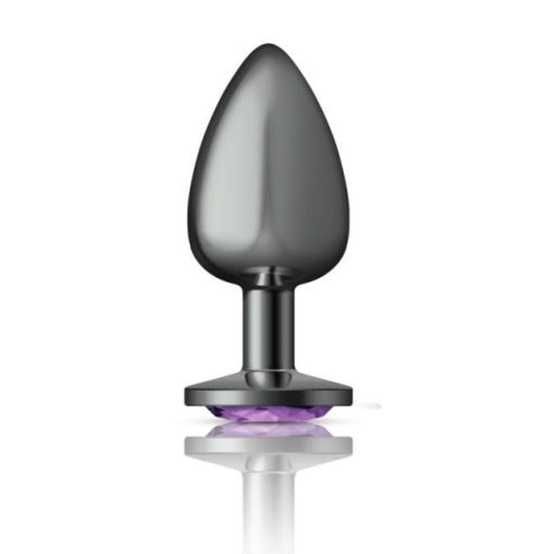 Cheeky Charms Gunmetal Round Butt Plug w/ Jewel Purple - Butt Plugs