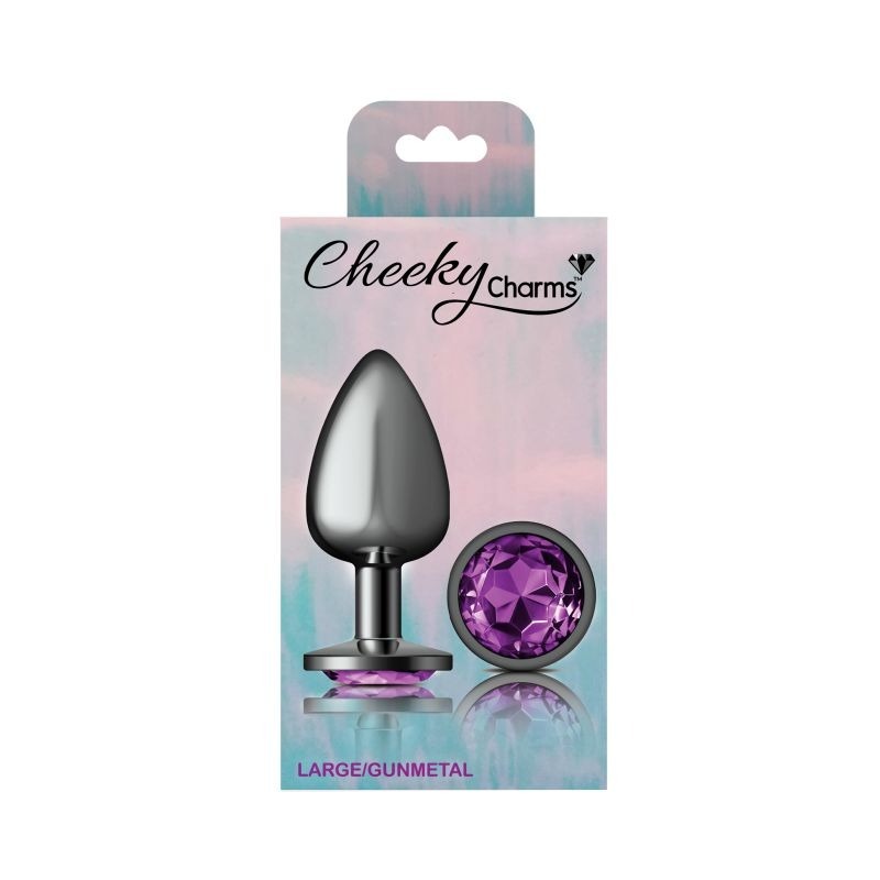 Cheeky Charms Gunmetal Round Butt Plug w/ Jewel Purple - Butt Plugs