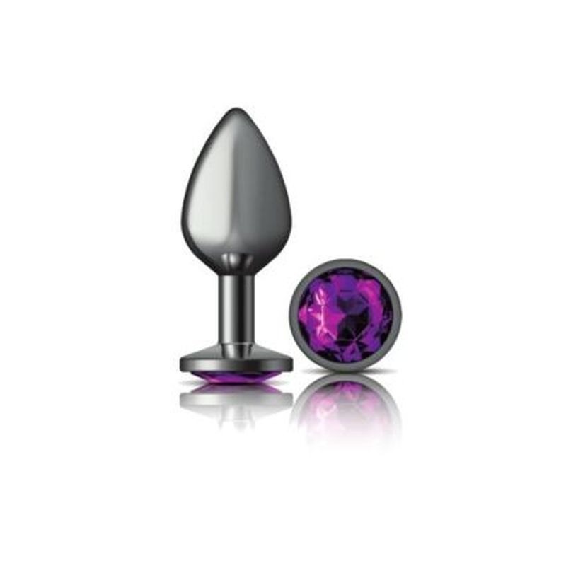 Cheeky Charms Gunmetal Round Butt Plug w/ Jewel Purple - Butt Plugs