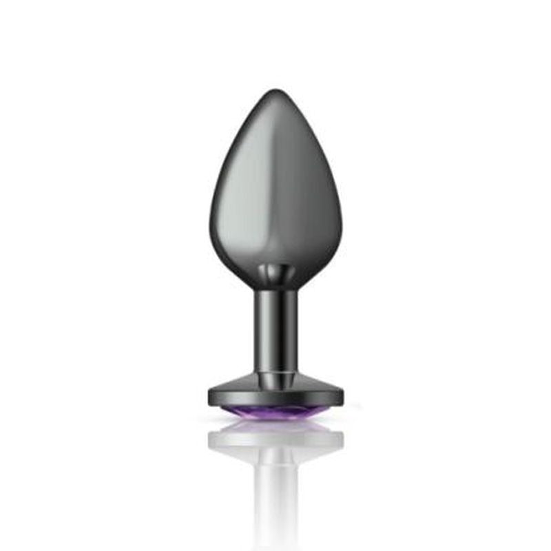 Cheeky Charms Gunmetal Round Butt Plug w/ Jewel Purple - Butt Plugs