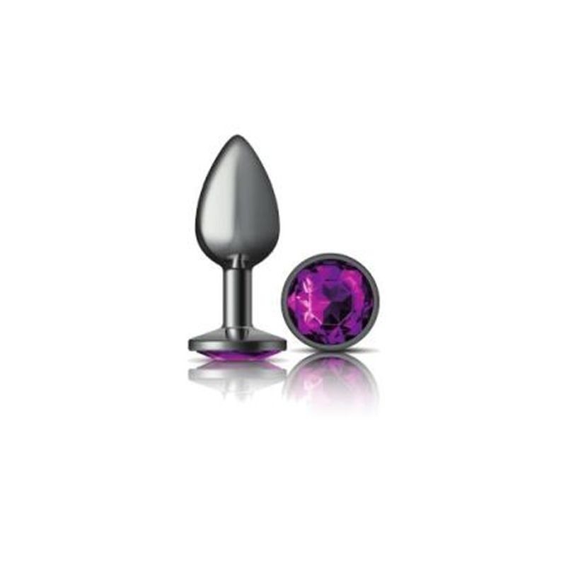 Cheeky Charms Gunmetal Round Butt Plug w/ Jewel Purple - Butt Plugs
