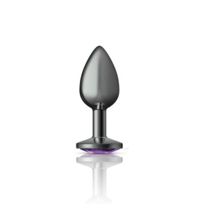 Cheeky Charms Gunmetal Round Butt Plug w/ Jewel Purple - Butt Plugs