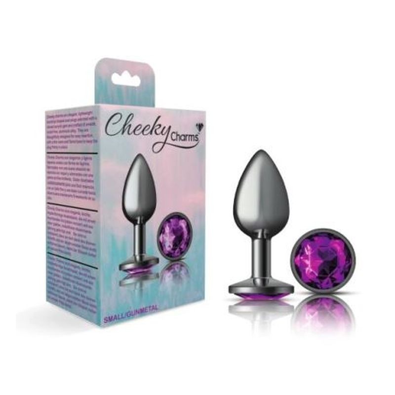 Cheeky Charms Gunmetal Round Butt Plug w/ Jewel Purple - Butt Plugs